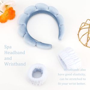 <b>Hot</b> Sell Popular Skincare Soft Terry Cloth Women Makeup Hair Band Fashion <b>Pink</b> SPA Headband Wristband Set Washing Face - Product Image 3
