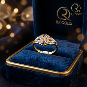 Elegant 14K <b>Gold</b> <b>Cocktail</b> <b>Ring</b> Natural Stone Multicolor Gemstones Diamond Floral Design for Women Perfect for Weddings Parties - Product Image 3