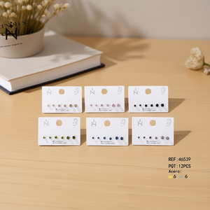 Acero Stud <b>Earrings</b> Set <b>3mm</b> 4mm 5mm Colored Round Zircon Minimalist Women's Everyday Wear Jewelry - Product Image 3