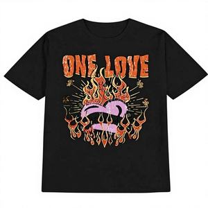 Camiseta para Adultos Flaming Lips One Love, Negra, Manga Corta, Ligera, Verano, Unisex, Algodón 180g, Diseño Estampado, Cuello Redondo, Lavable a Máquina - Product Image 1