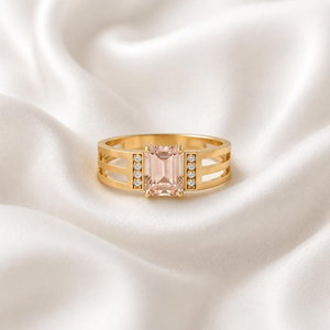 <b>Emerald</b> Cut Pink Morganite Engagement <b>Ring</b> Handmade Triple Split Shank <b>Ring</b> 925 Sterling <b>Silver</b> with 18K Gold Filled Finish Gift - Product Image 2