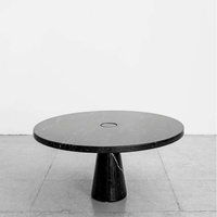 Table basse ronde en marbre Nero Marquina avec support conique massif et trou central, mobilier de luxe pour salon, maison de rêve