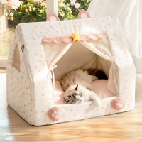 Maison pour chats de luxe moderne en maille fantaisie à pois, en peluche douce, en soie glacée, en mousse de galet ultra-douce, en éponge et en coton PP