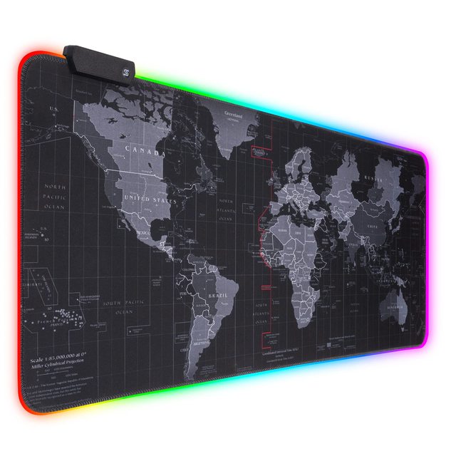 RGB Gaming Mouse Pad Large Gaming Mouse Mat for Gamer Office Desktop Mat with 7 Lighting Mode Desk Pad for PC Computer (Map)