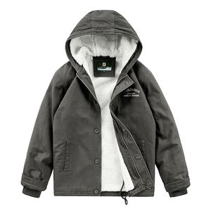 Veste courte en laine d'agneau avec logo personnalisé, col en fourrure épaisse et garniture en velours, veste de pilote rembourrée en coton pour homme, hiver, loisirs - Product Image 1