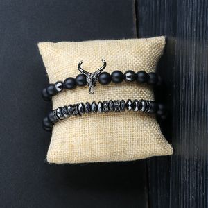 Bracelets en perles Onyx noires mates pour homme, breloque, tête <span class=keywords><strong>de</strong></span> bœuf, Chakras, huile essentielle, pierres précieuses, bijoux, offre spéciale - Product Image 2