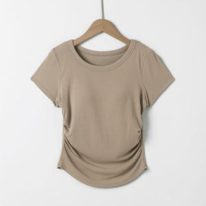 T-shirt RNSHANGER da <span class=keywords><strong>donna</strong></span>, girocollo, <span class=keywords><strong>maniche</strong></span> <span class=keywords><strong>corte</strong></span>, traspirante, estiva, casual, slim fit, con dettagli arricciati sui lati. - Product Image 6