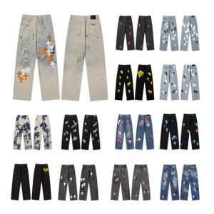 Pantalones vaqueros con parche cruzado desgastado de diseño personalizado de alta calidad para hombre, pantalones holgados elásticos, pantalones vaqueros rasgados rectos a la moda para hombre - Product Image 2