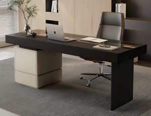 <span class=keywords><strong>Bureau</strong></span> d'ordinateur moderne en bois massif avec placage couleur fumée et armoire de rangement mobile - Product Image 2