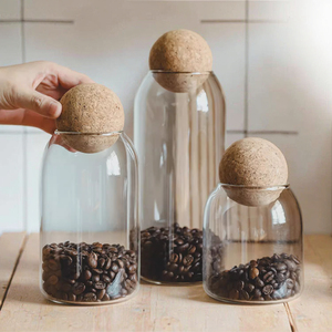 Botol dispenser biji kopi Jepang sederhana bulat bola gabus kaca stoples penyimpanan teh Jar tersegel kopi dapat bola kayu gabus - Product Image 5