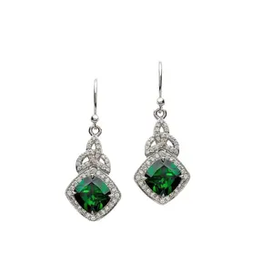 Fascinating Silver 925 Sterling Female Drop Earrings Green Emerald Radiant Cut Engagement Bridal Jewelry Celtic Knot Earring