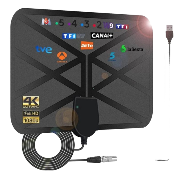 HD 4K Indoor Amplified Combination Antenna VHF UHF HDTV Digital DVB-T2 TDT with 36dbi Gain 75 Ohms for Smart TV
