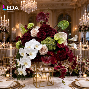 LEDA Arreglo Floral Artificial de Seda Suave Hecho a Mano de 60cm, Color Borgoña y Blanco, con Orquídeas, Anturios, Rosas y Hortensias - Product Image 1