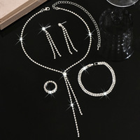 Ensemble de bijoux 4 pièces en gros, collier, bracelet, boucles d'oreilles, bague, plaqué électrolytiquement, écologique, pour femmes, cadeau de mariage et de fête