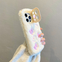 Coque de téléphone en peluche moelleuse avec nœud et cœur brodés, pour iPhone 17 Pro Max 16 15 14 13, avec cadre de protection mignon pour appareil photo