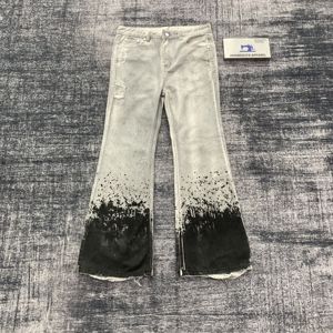 DENIMGUYS Jeans évasés pour hommes, style hip-hop, design vintage rétro, noir, peinture sale, denim délavé, pantalon de rue pour hommes - Product Image 1