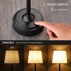 Lampe de chevet rechargeable USB à intensité variable avec base dorée, lumière chaude et abat-jour en tissu pour la décoration de la chambre, du bureau ou de l'étude - Product Image 5