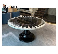 Table à manger ronde en travertin naturel, design contemporain avec pieds creux, mobilier pour la maison, 6 places, table de restaurant