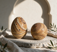 Brûleur d'encens vintage en travertin naturel multicouche, forme œuf, pierre polie à la main, pour hôtel au Moyen-Orient, ornement de bureau