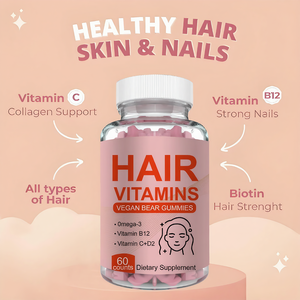 Gummies vitaminées <span class=keywords><strong>pour</strong></span> cheveux épais, <span class=keywords><strong>ongles</strong></span> forts, peau saine – Mélange de <span class=keywords><strong>biotine</strong></span> et de collagène végétalien – Complément <span class=keywords><strong>pour</strong></span> femmes – 60 oursons gommeux - Product Image 3