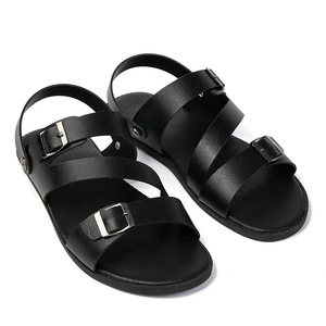 Sandales à brides croisées en cuir véritable, bout ouvert, semelle extérieure en caoutchouc, fermeture à boucle, décontractées et respirantes pour homme, idéales pour l'été - Product Image 5