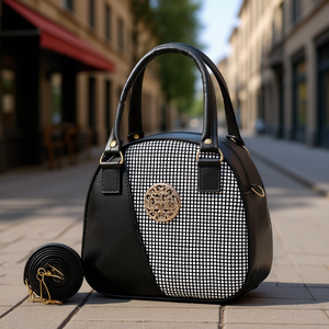 Bolso Bandolera Fana de Lana, Talla Única, Cierre de Cremallera, Diseño Geométrico Moderno, Correa de Hombro Cuadrada Blanca, Uso Diario para Adultos - Product Image 2