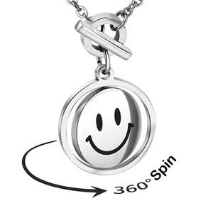 Collier <span class=keywords><strong>Photo</strong></span> argent rotatif 316l en acier inoxydable, avec visage souriant, impression Laser, gravure, vente en gros, 1 pièce - Product Image 2