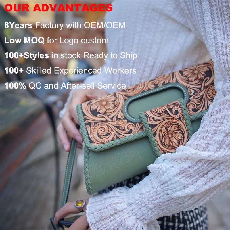 2023 Female Brand Collection Cow Leather Designer Ladies Vintage Handbags Western Tooled Leather Bags