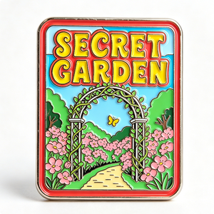 Épinglette en métal Secret Garden, rectangulaire, émail dur, thème floral, objet de collection artistique - Product Image 5