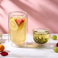 Tasse en verre transparent à double paroi, tasse en verre isolée ovale creuse pour thé, jus de fruits, café
