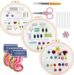 Charmkey Basic Easy Embroidery Kit Diy Needlework Cross Stich Embroidery Kit with Instructions Bag