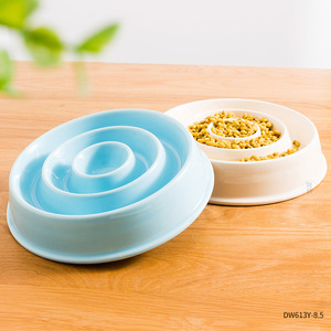 Bol à alimentation lente personnalisable pour animaux de compagnie 21,8 cm beige bleu céramique anti-étouffement pour chiens et chats - Product Image 5