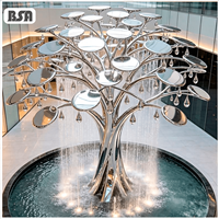 Fontaine d'eau en forme de goutte de pluie en acier inoxydable 304/316L de grande taille BSA, sculpture d'art métallique pour centres commerciaux et cours