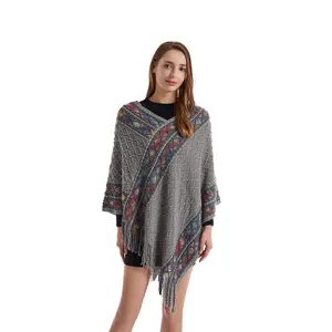 Poncho all'ingrosso nuovo stile etnico Pullover primavera stagione autunnale diamante Plaid scialle nappina capo moda donna viaggio