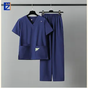 Blu Oem di bellezza Nursingets Unisex con Zip set da uomo uniforme scrub ospedale