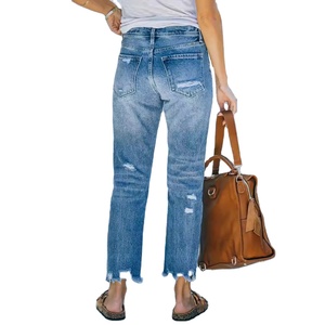 Jeans de <span class=keywords><strong>Mujer</strong></span> de Cintura Alta, Corte Ajustado, Pierna Ancha, Impermeables, Lavado Claro, Algodón, Cómodos, Estilo Casual - Product Image 2