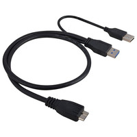 Kabel Data Dual USB 3.0 A Male ke mikro B USB3.0 Y, kabel Data usb ganda 1,5 kaki dengan ekstra untuk Hard Disk Drive eksternal