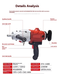 Handheld Dual-Use <b>Water</b> & Electricity Drill <b>Boring</b> <b>Machine</b> Air Conditioning Concrete Drilling Mixer Power Drills 1680 Variable S - Product Image 6