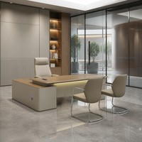 Escritorio de Oficina Tipo L con Patas de Acero, MDF E1, Moldeado al Vacío con Acabado de Madera, Tira de Luz LED, Caja Multifunción para Cables