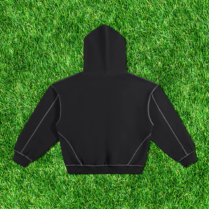 เสื้อฮู้ดดี้ผู้ชายผ้าฝ้ายแท้ 100% สีพื้น ตัดเย็บด้วยด้ายตัดสี OEM แบบห้าเส้น สีขาว ขายส่ง - Product Image 2