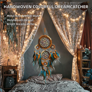 Atrapasueños Coloridos Hechos a Mano en India, Decoración para el Hogar, Regalo, Manualidades con Plumas y Cuerda para Colgar - Product Image 2