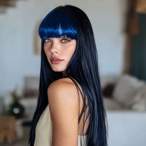 2025 Thời Trang Màu Đen Màu Xanh Đen <span class=keywords><strong>Bangs</strong></span> 28 Inch Tổng Hợp Tóc Giả Với <span class=keywords><strong>Bangs</strong></span> Chịu Nhiệt Tổng Hợp Thẳng Tóc SM408-2 - Product Image 6