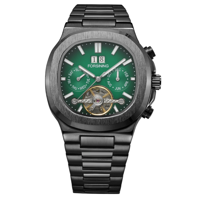 Luxury Men's Mechanical Automatic Watch Stainless Steel Band Tourbillon Waterproof Hollow Out Business Charm Watch Blue OEM 40mm