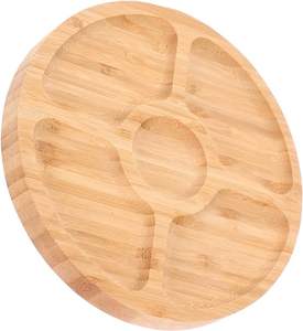 Plato de postre de bambú rústico, bandeja de mesa de café, bandeja de pan dividida, soporte para servir comida para fiesta, boda, bandeja de madera decorativa - Product Image 5