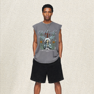 Chaleco Oversize Lavado con Gráficos de <span class=keywords><strong>Flores</strong></span>, Palomas, Oración, María y Cruz, Estilo Retro Gótico Streetwear, Act Bravely, Top Hip Hop para Hombre, Almacén de EE. UU. - Product Image 2