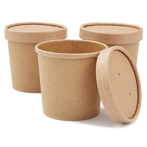 8oz-32oz Compostable Disposable Kraft Paper Soup Cup Bowl Packaging with Paper Lids