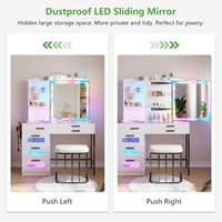 Table de toilette moderne en MDF de qualité export avec miroir, tiroirs, lumières USB colorées, multiples fonctions de rangement, écologique