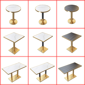 Mesa de Negociación Comercial de Lujo para Restaurante Occidental, con Tablero de Piedra y Borde de Aleación de Aluminio Dorado, para Hotel - Product Image 1