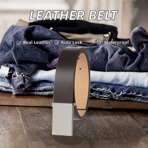Cinturón de Cuero Genuino para Hombre, Hebilla Metálica con Cierre Automático Plateado, 3.5cm de Ancho, Impermeable y Duradero - Product Image 2