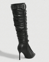 Bottes hautes marron en similicuir pour femme, personnalisables, à bout pointu, talon aiguille, avec boucle et fermeture éclair latérale